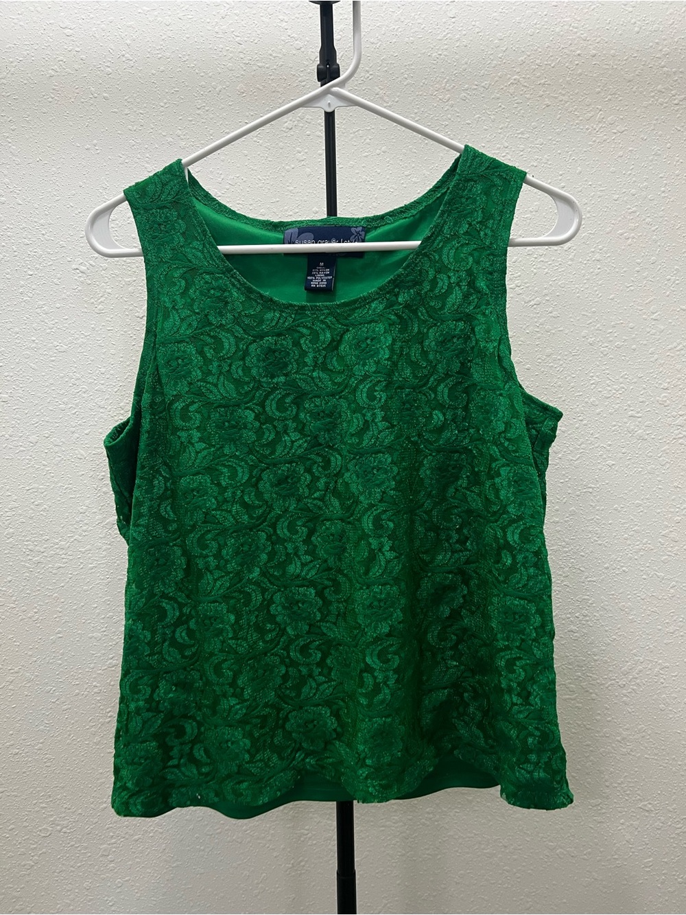 Susan Graver Emerald Green Lace Sleeveless Shell Tank